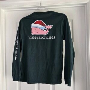 Vineyard Vines Santa whale hat long sleeve green Christmas tee Boys L 16 Holiday